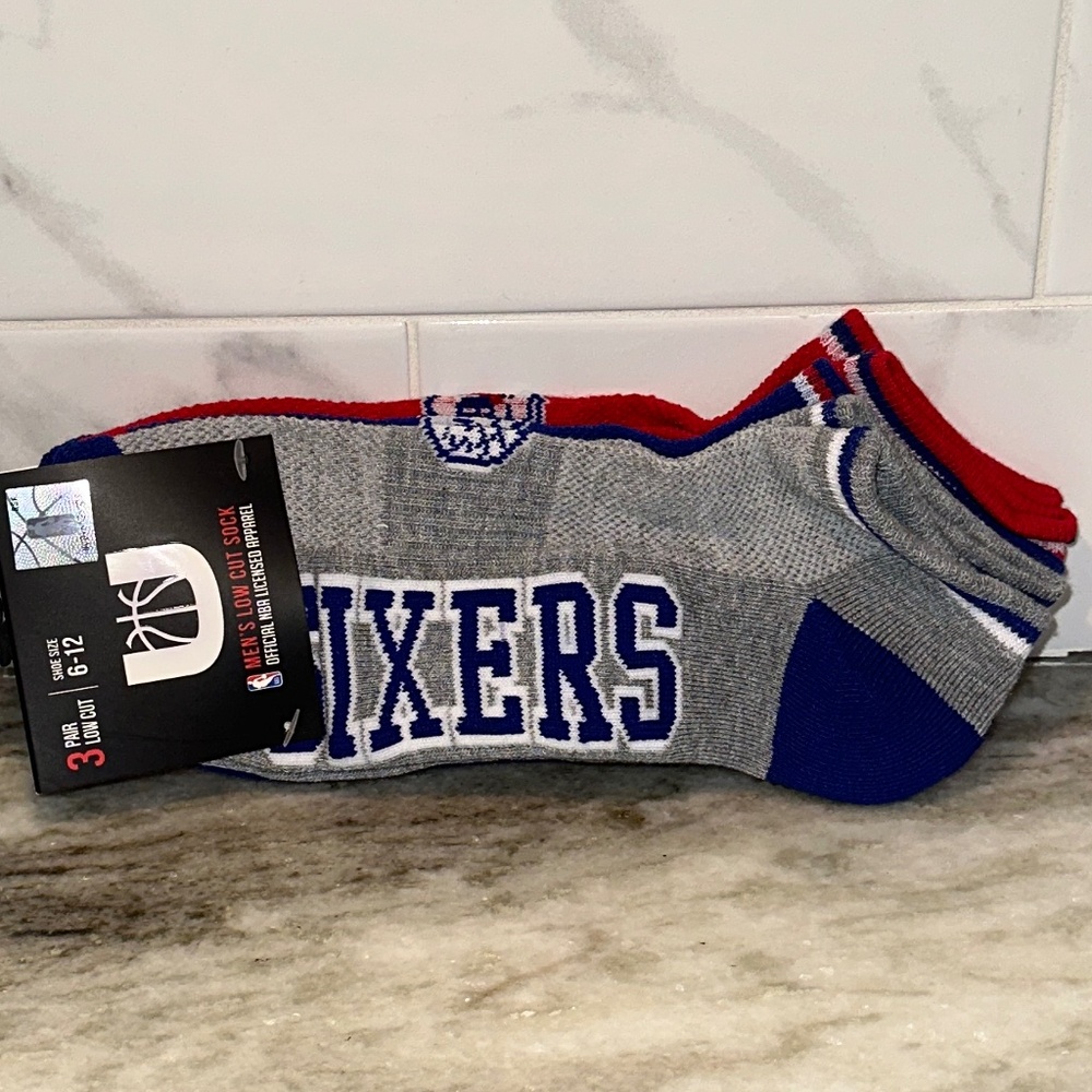 NBA Philadelphia 76ers Low Ankle Cut SOCKS 3 Pairs Mens Size 6-12 Sixers NEW